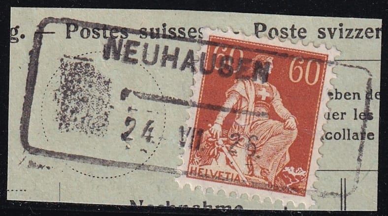 Schweiz, Abstempelungen, Aushilfsstempel,NEUHAUSEN, sauber auf Nr.140