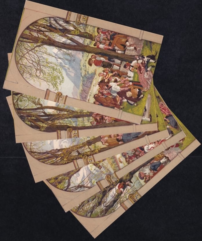 Schweiz Bundesfeierkarten 1918 Landsgemeinde Nr. 1 - 5, Adressseite grau, fehlende bildseitige Nr., nicht gelaufen – Bild 2