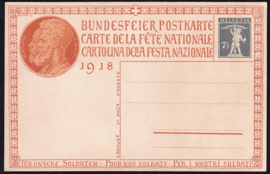 Schweiz Bundesfeierkarten 1918, Landsgemeinde Nr. 4 Kind auf Mutters Schoss 7 1/2 Rp., nicht gelaufen