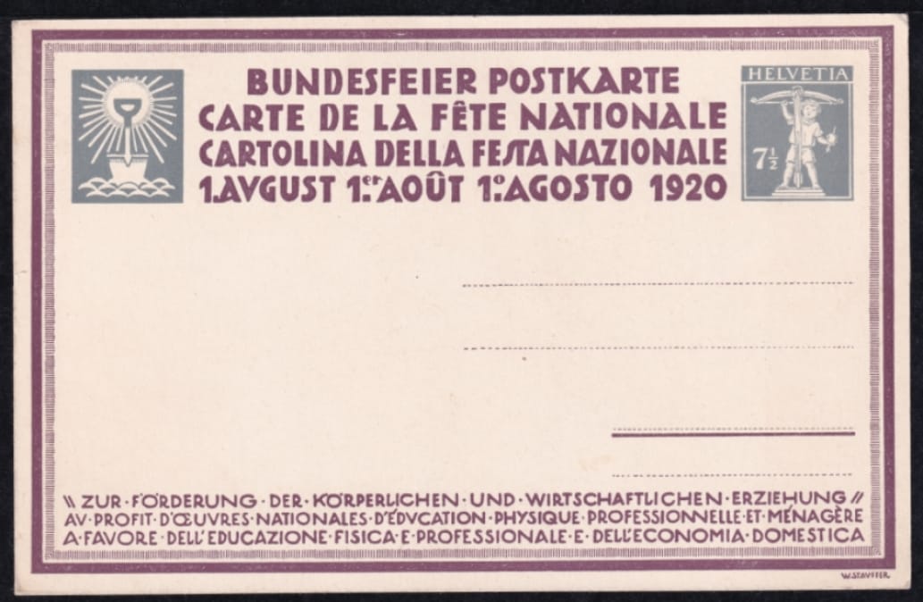 Schweiz Bundesfeierkarten 1920, Käser 7 1/2 Rp., nicht gelaufen
