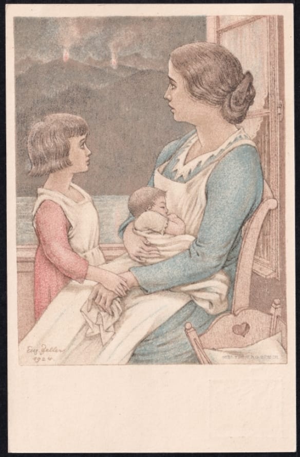 Schweiz Bundesfeierkarten 1924, Mutter mit Kindern 10 Rp., gestempelt 1.8. – Bild 2