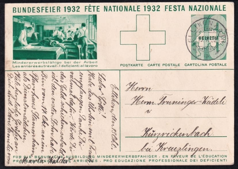 Schweiz Bundesfeierkarten 1932 Rütlischwur 10 Rp., Männer in Schneiderei