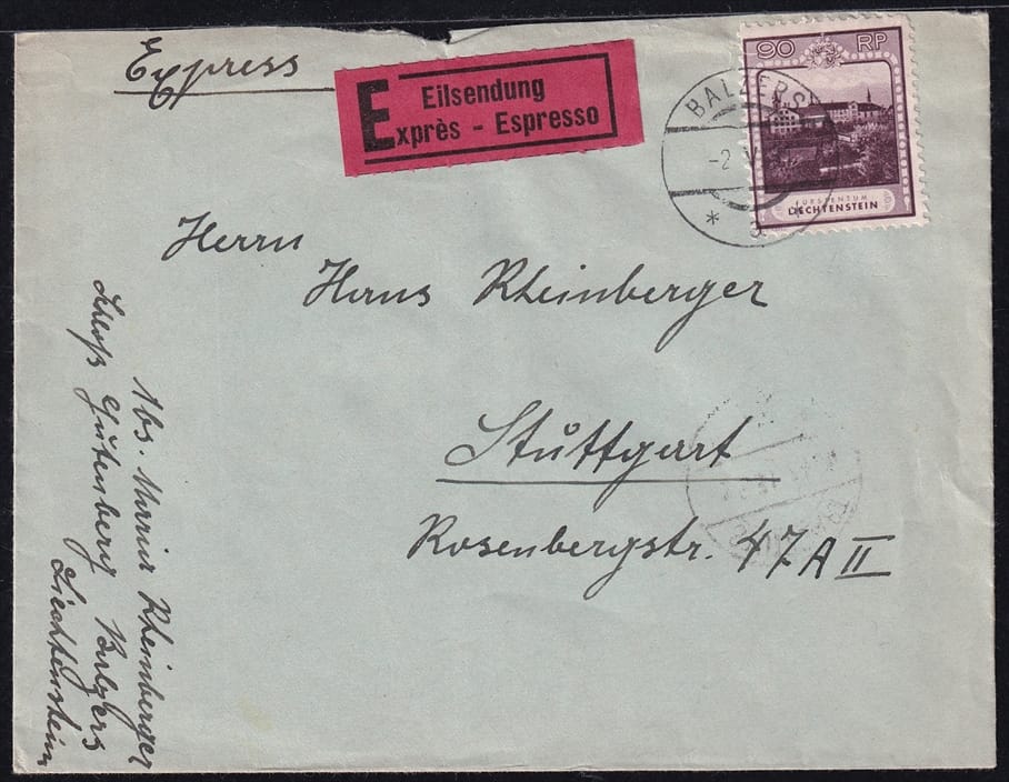 Liechtenstein 1931 Mi. Nr. 104A auf R-Brief mit Ankunftsstempel