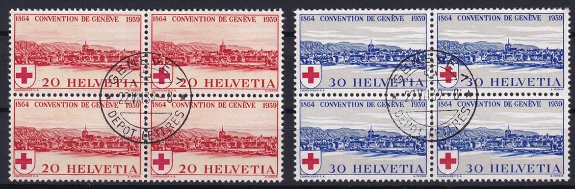 Schweiz 1939 Serie SBK Nr. 240 bis 241 im 4er Block gestempelt Ersttag