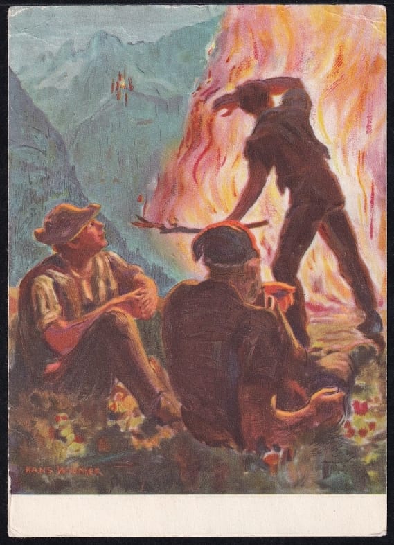 Schweiz Bundesfeierkarten 1943, Sennen am Augustfeuer, gestempelt 1.8., Deutsche Zensur – Bild 2