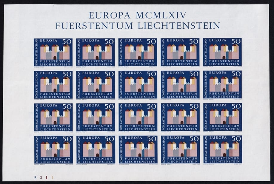 Liechtenstein 1964 Mi. Nr. 444 U "Europa" im kompletten 20er Bogen ungezähnt postfrisch **