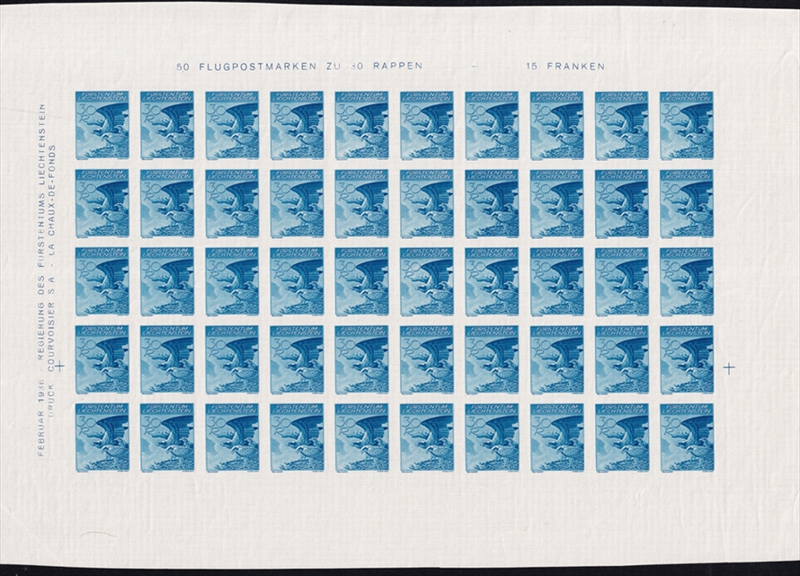 Liechtenstein Flugpost 1934 Mi. Nr. 146 yU im kompletten 50er Bogen ungezähnt postfrisch **