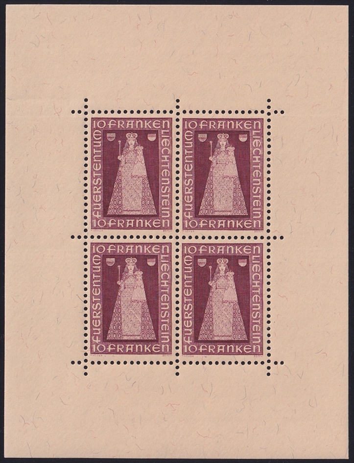 Liechtenstein 1941 Mi. Nr. 197 "Madonna von Dux" Kleinbogen ohne Randinschrift - Blatt 3 C - gezähnt postfrisch **
