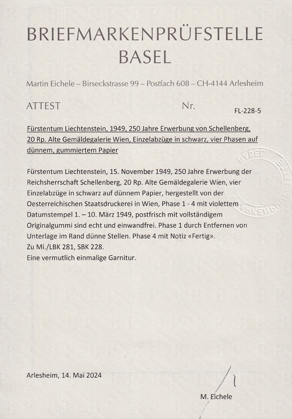 Liechtenstein 1949 Mi. Nr. 281 ungezähnter Werdegang in 4 Phasen als Einzelabzüge in Schwarz – Bild 2