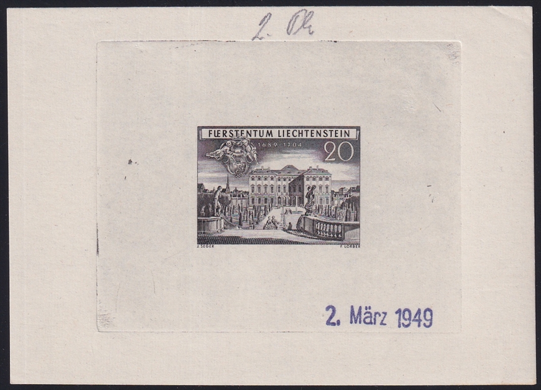 Liechtenstein 1949 Mi. Nr. 281 ungezähnter Werdegang in 4 Phasen als Einzelabzüge in Schwarz – Bild 4
