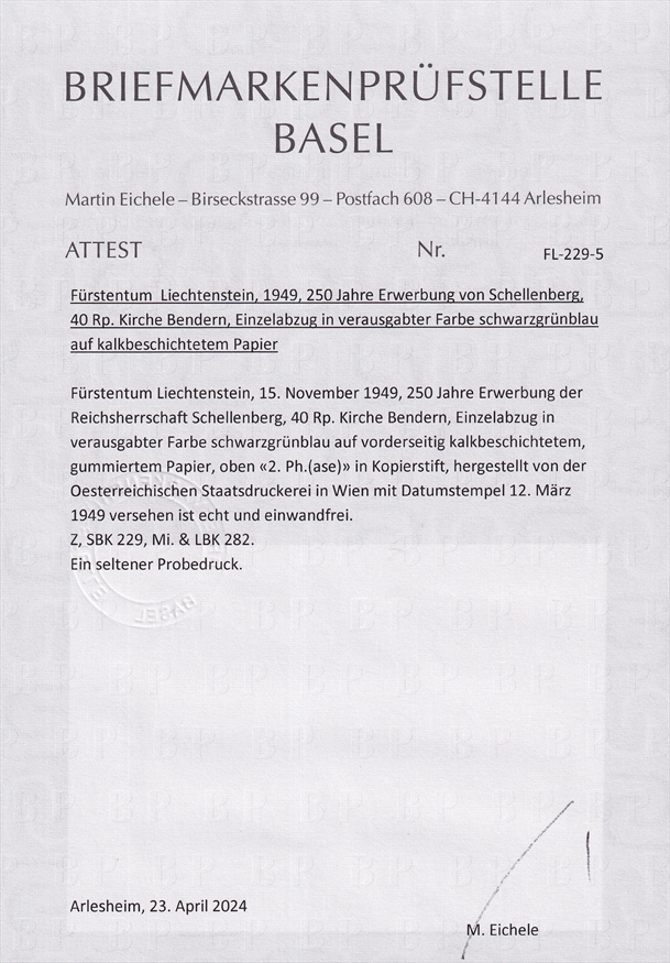 Liechtenstein 1949 Mi. Nr. 282 ungezähnter Werdegang in 4 Phasen als Einzelabzüge in verausgabter Farbe – Bild 5