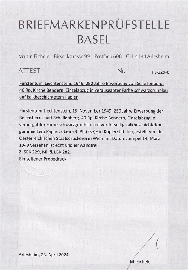 Liechtenstein 1949 Mi. Nr. 282 ungezähnter Werdegang in 4 Phasen als Einzelabzüge in verausgabter Farbe – Bild 7