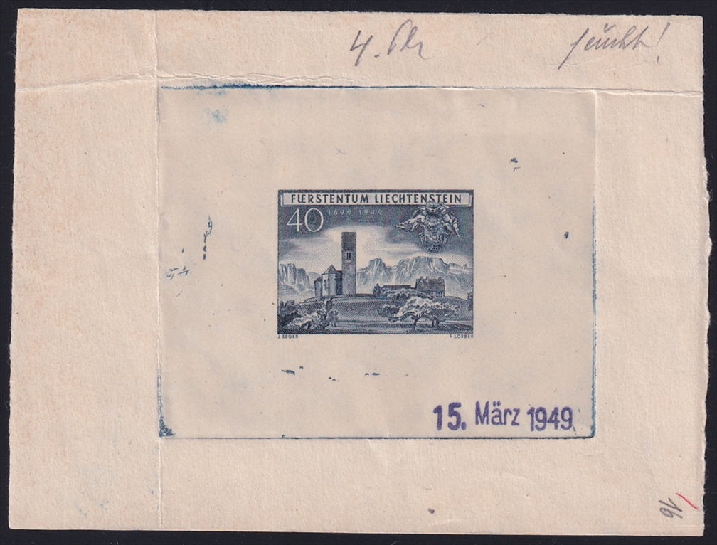 Liechtenstein 1949 Mi. Nr. 282 ungezähnter Werdegang in 4 Phasen als Einzelabzüge in verausgabter Farbe – Bild 8