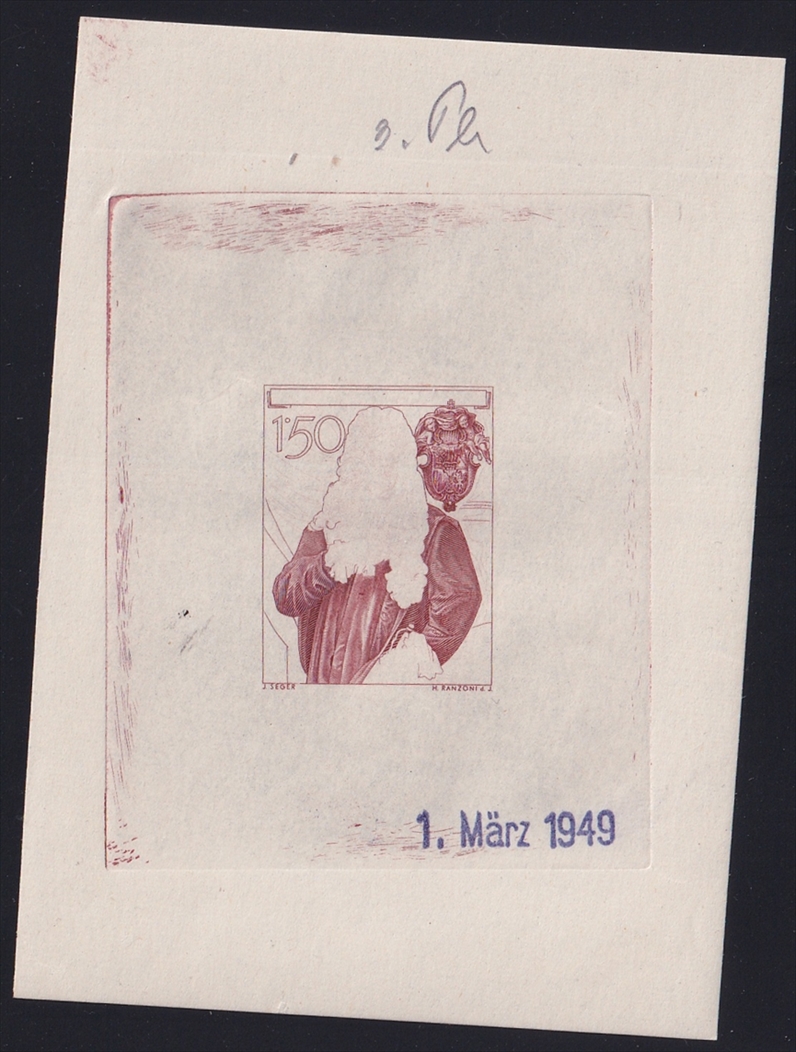 Liechtenstein 1949 Mi. Nr. 283 ungezähnter Werdegang in 6 Phasen als gummierte Einzelabzüge in verausgabter Farbe – Bild 4