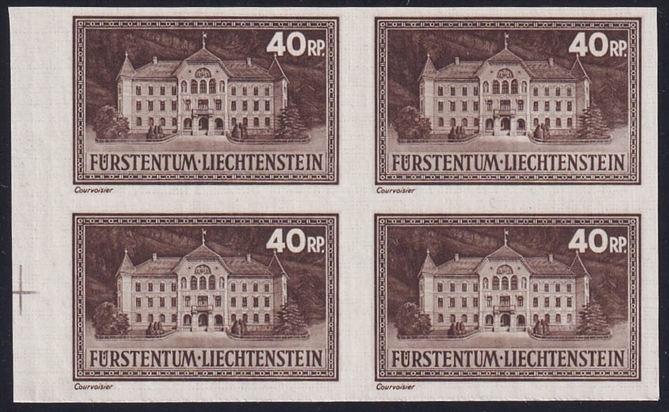 Liechtenstein 1934 Mi. Nr. 134 U - 4er Block ungezähnt postfrisch ** Bogenrand links