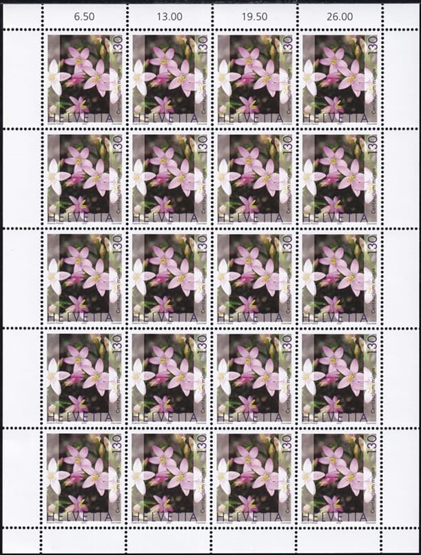 Schweiz 2003 SBK Nr. 1077 "Heilpflanzen - Tausengüldenkraut" 20er Bogen CHF 1.30er postfrisch zum Frankieren