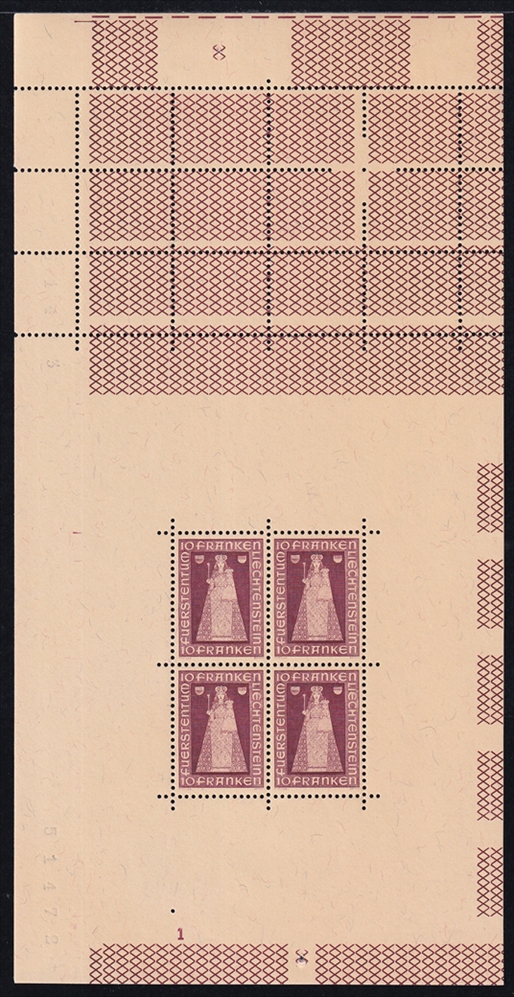 Liechtenstein 1941 Mi. Nr. 197 "Madonna von Dux" Kleinbogen ohne Randinschrift - Bogenteil - gezähnt postfrisch **