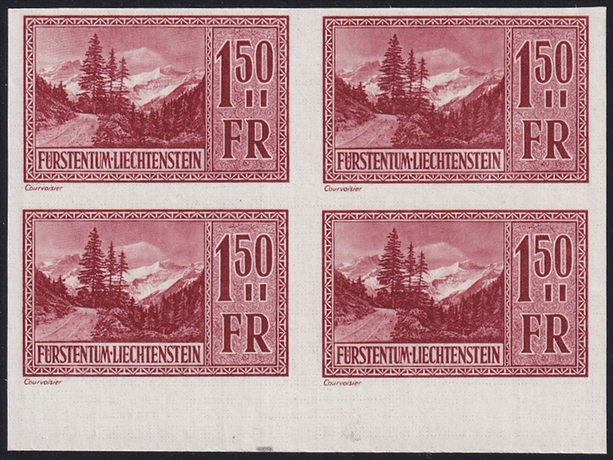 Liechtenstein 1934 Mi. Nr. 139 U - ungezähnter 4er Block postfrisch ** Bogenrand unten