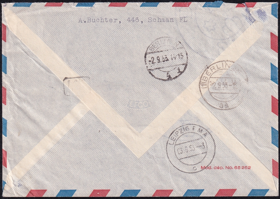Liechtenstein, Freimarken, Nr.315-318, überkomplette Serie auf portogerechtem Expressbrief nach Leipzig – Bild 2