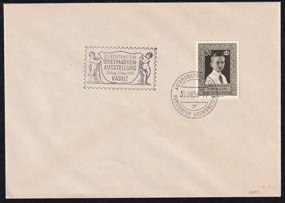 Liechtenstein, Freimarken, Nr.352, AUTOMOBILPOSTBUREAU und Zusatzstempel