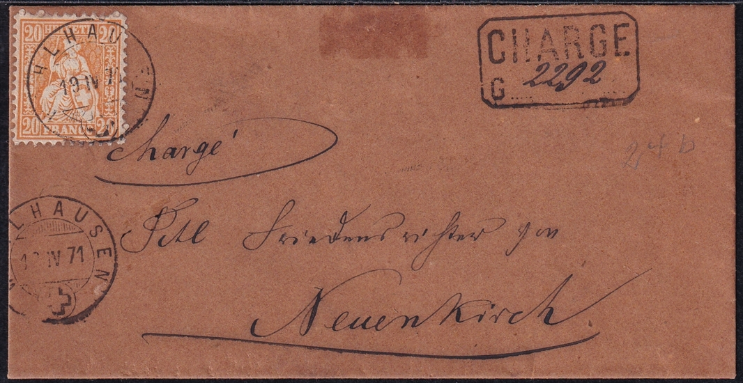 Schweiz, Altschweiz, Sitzende Helvetia, Nr.32, 20 Rp. orange