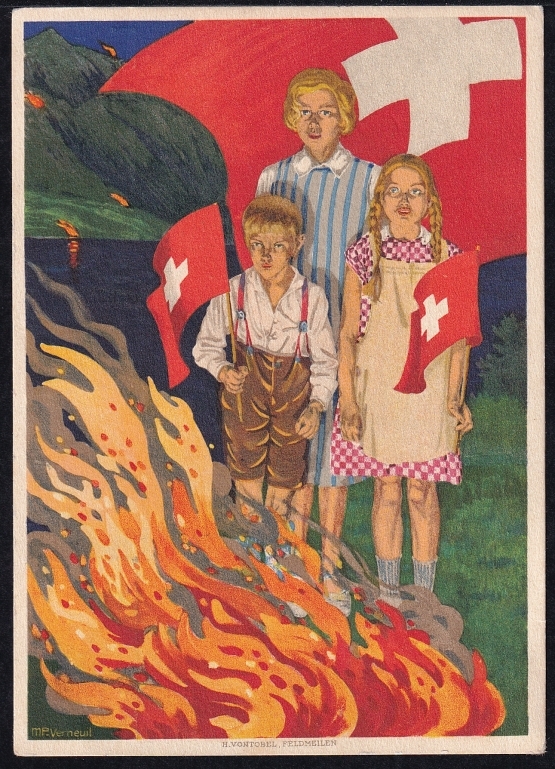 Schweiz Bundesfeierkarten 1930 Augustfeuer, 25Rp.blau, Flug Lausanne-Zürich, gest. 1.8. – Bild 2