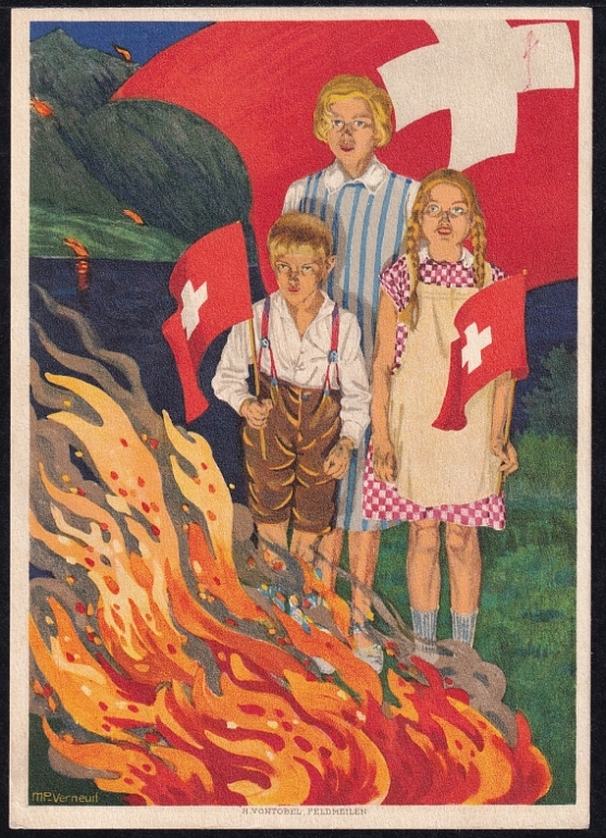 Schweiz Bundesfeierkarten 1930 Augustfeuer, 25Rp.blau, Flug Lausanne-Zürich, mit Zusatzfrankatur – Bild 2