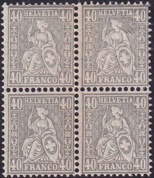 Schweiz, Sitzende Helvetia, Nr.50.1.04, 40Rp. grau, "verdickte Randlinie"