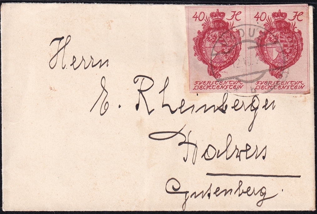 Liechtenstein, Freimarken, Nr.23 im Paar, kleinformatiger Brief, sauber gestempelt VADUZ