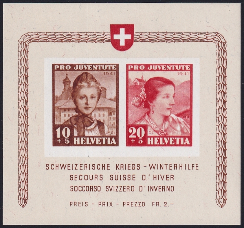 Schweiz Pro Juventute 1941 SBK Nr. J98I-J99I Rf. 4.05, Block 6 postfrisch **