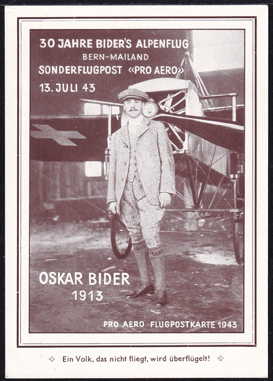 Schweiz, Sonderflüge, Pro Aero, SF43.1, Zürich-Bern, Bider-Karte, deutsch, R-Karte – Bild 2