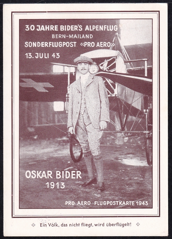 Schweiz, Sonderflüge, Pro Aero, SF43.1, Zürich-Bern, Bider-Karte, deutsch – Bild 2