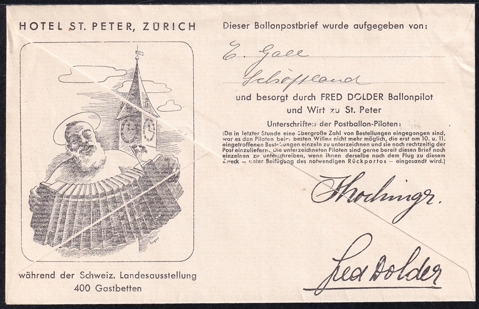 Schweiz, Sonderflüge, SF39.3, Zürich-Bäretswil, frankiert mit Nr.228-231 – Bild 2