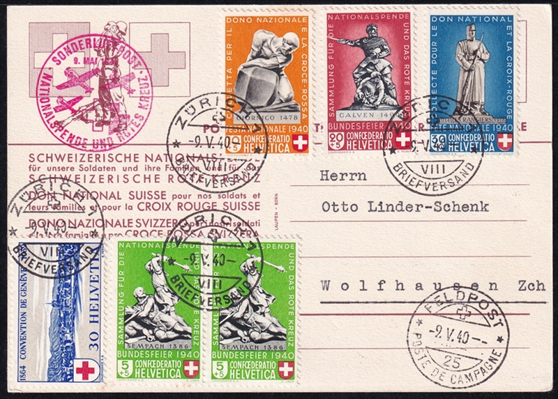 Schweiz, Sonderflüge zu Gunsten des Roten Kreuzes, 1940, ab Zürich in die Feldpost 25, SF40.2a