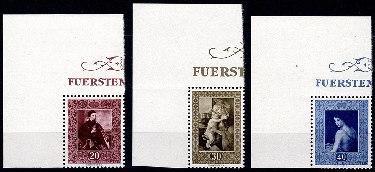 Liechtenstein 1952 Serie Mi. Nr. 306 bis 308 postfrisch ** mit Bogenecken