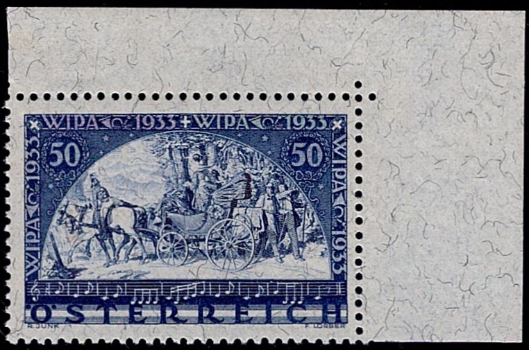 Österreich 1933 WIPA Marke ANK Nr. 556 B, Marke aus Block postfrisch ** mit Bogenecke