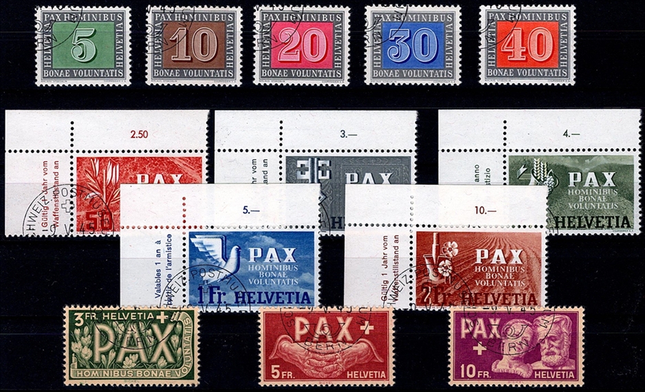 Schweiz 1945 PAX Serie SBK Nr. 262 bis 274 gestempelt Ersttag