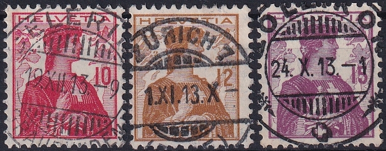 Schweiz, Freimarken, Helvetia Brustbild II, Nr.120-122, komplette Serie, sauber gestempelt