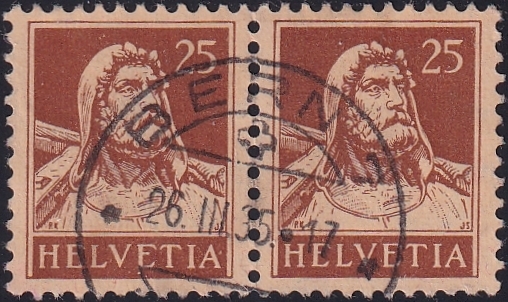 Schweiz, Freimarken, Tellbrustbild,Nr.175z, geriffeltes Papier,25Rp.braun, sauber gestempelt BERN
