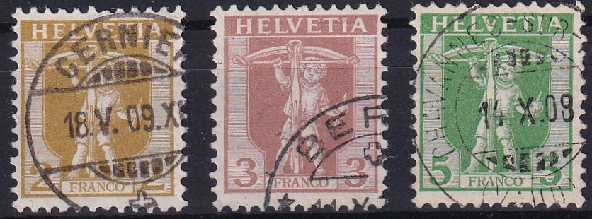 Schweiz, Freimarken, Tellknabe im Rahmen, Nr.101-103, sauber gestempelte Serie