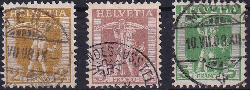 Schweiz, Freimarken, Tellknabe im Rahmen, Nr.101-103, sauber gestempelte Serie