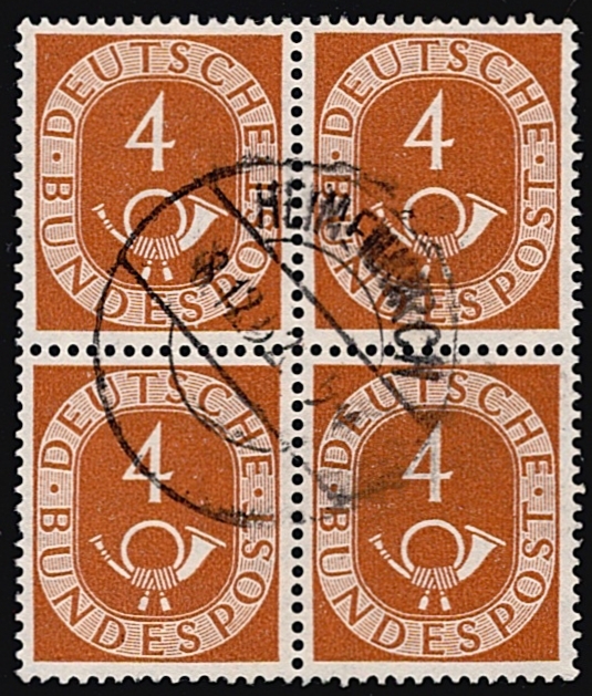 BRD 1951 Mi. Nr. 124 "Posthorn" 4er Block gestempelt