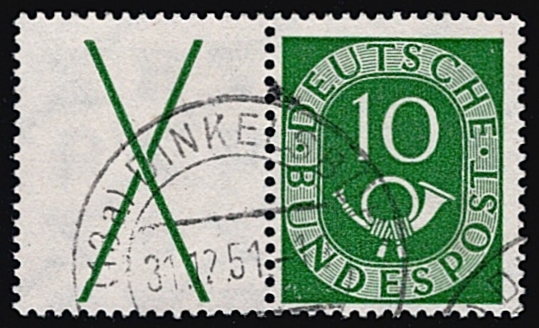 BRD 1951 Zusammendruck Mi. Nr. W1 mit Pf. I (x/128) "Posthorn" gestempelt