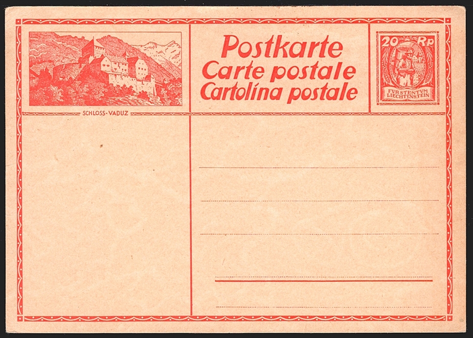 Liechtenstein Ganzsachen 1929 "POSTKARTE" Mi. Nr. P7 ungebraucht