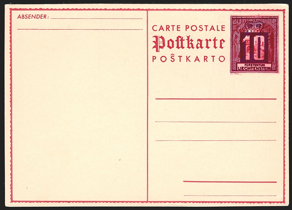 Liechtenstein Ganzsachen 1937 "POSTKARTE" Mi. Nr. P15 ungebraucht
