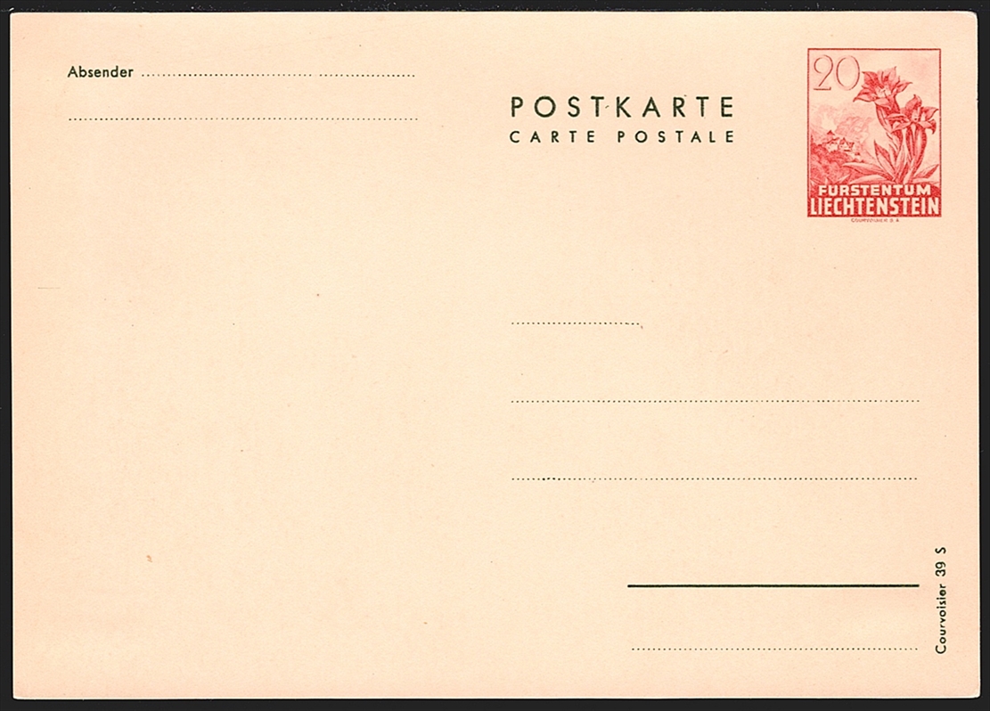 Liechtenstein Ganzsachen 1940 "POSTKARTE" Mi. Nr. P22 ungebraucht
