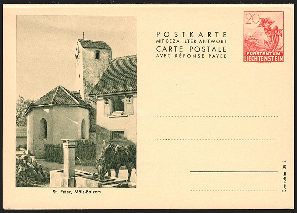 Liechtenstein Ganzsachen 1940 "POSTKARTE" Mi. Nr. P24 F+A ungebraucht