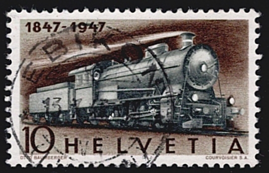 Schweiz, Freimarken, 100 Jahre Eisenbahn, Nr.278b, 10Rp.blauschwarz, sauber gestempelt EBIKON