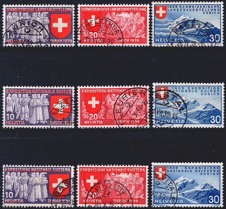 Schweiz, Freimarken, Landesausstellung Zürich 1939, Nr.219-227, komplette Serie, sauber gestempelt