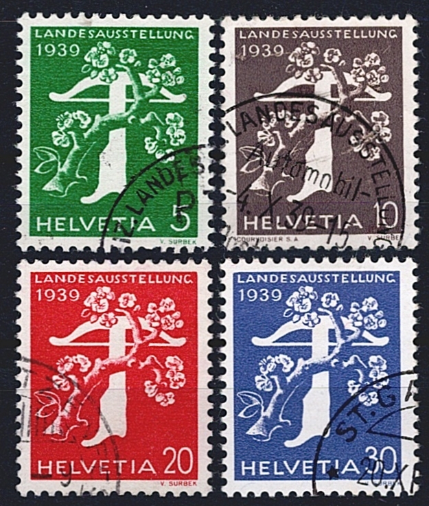 Schweiz, Freimarken, Landesausstellung Zürich 1939, Nr.228z-231, komplette Serie deutsch, sauber gestempelt
